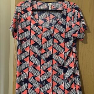 LuLaRoe Pink and Black Graphic Short Sleeve Blouse